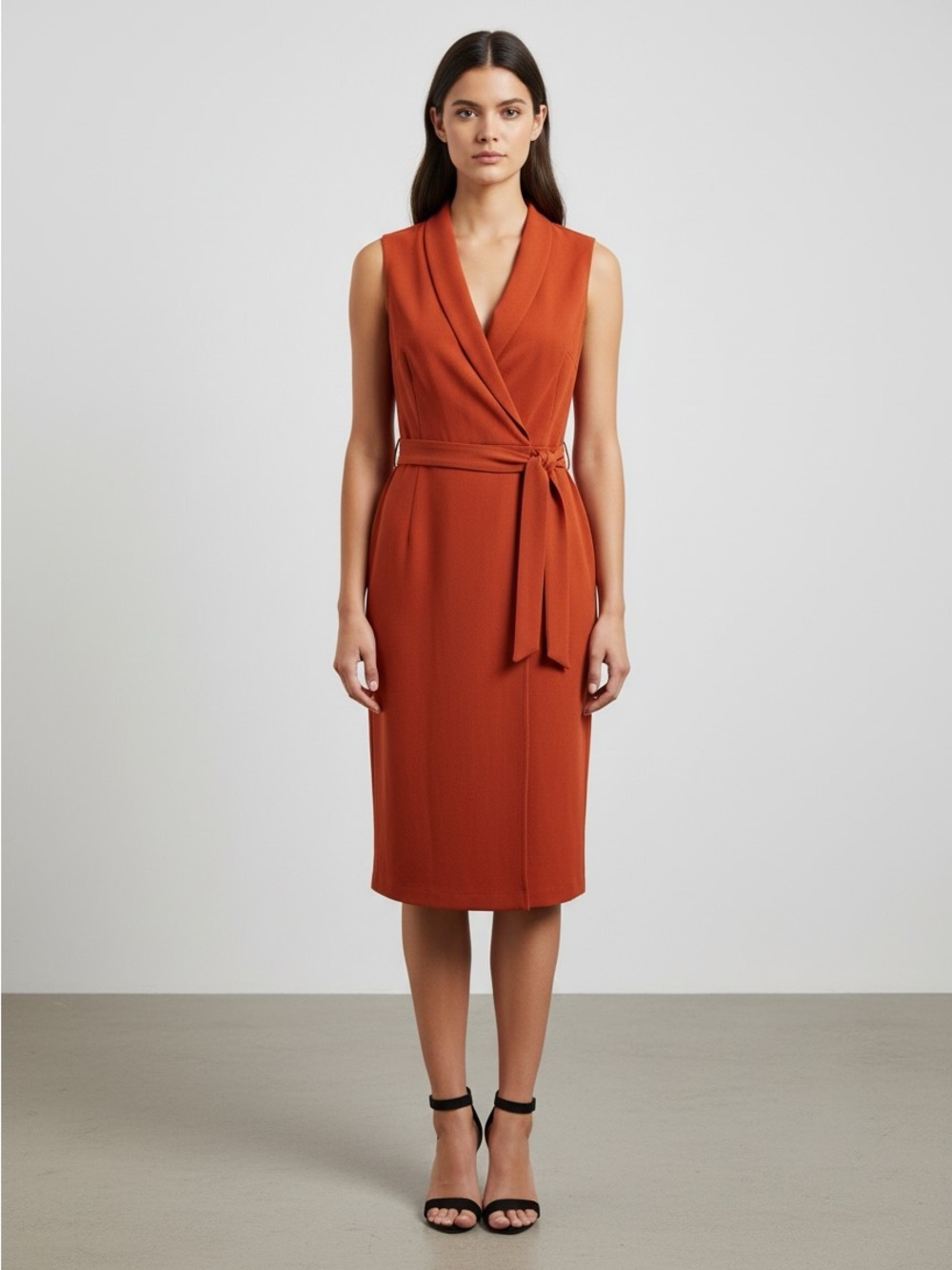 New Calvin Klein Sleeveless Rust Wrap Sheath Dress size 16